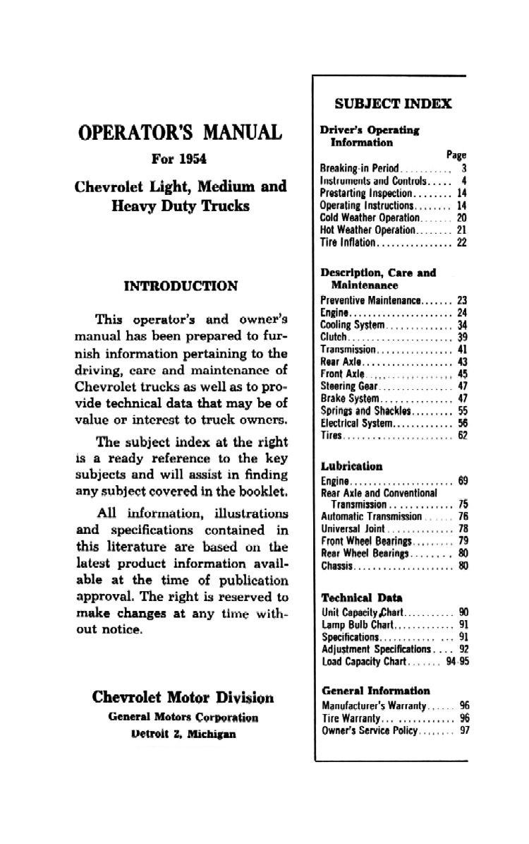 1954 Chevrolet Trucks Operators Manual Page 69